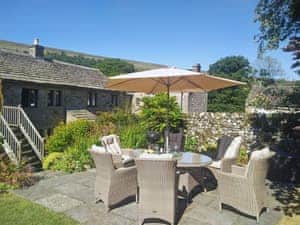 Relaxing garden with 2 patios | Hilltop Barn, Starbotton, near Skipton