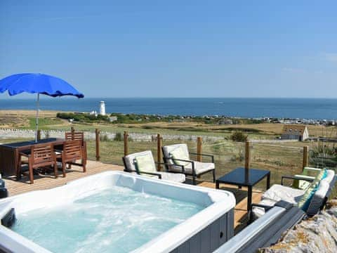 Hot tub with fantastic sea views | Lloyds Cottage, Portland, near Weymouth