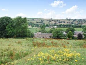 Gorgeous terraced cottage surrounded by open countryside. School Cottage is the property with the highest roofline  | School Cottage, Newbiggin-in-Bishopdale, near Leyburn