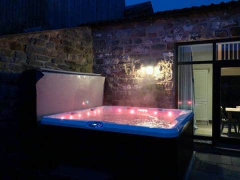 Fabulous hot tub with evening illumination | The Dairy, Beck Hole, near Goathland 