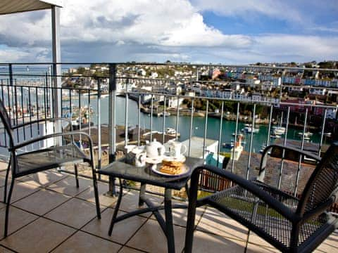 Lovely paved balcony giving breathtaking views over the town | Top Deck - Linden Court, Brixham