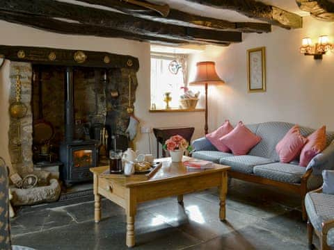 Characterful living room with wood burner | Lower Trethinna Cottage, Altarnun, near Launceston