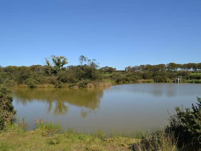 One of the fishing lakes in the grounds available to guests | Heath Farm Cottages - Cowslip - Heath Farm , Bradworthy, near Hartland