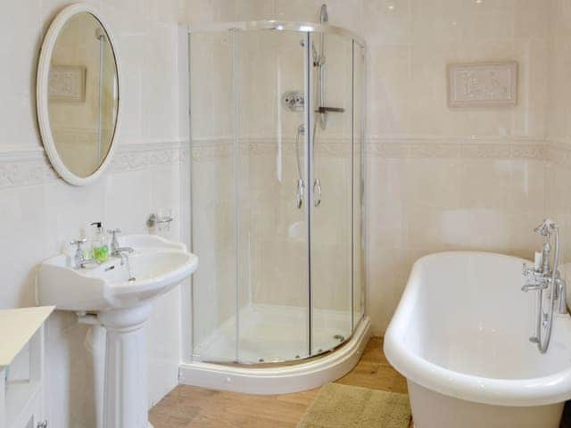 Family bathroom with roll-top bath and separate shower cubicle | Bay View, Whitley Bay