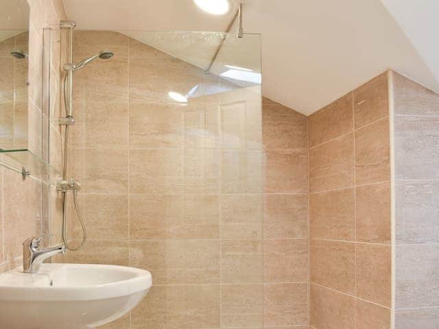 Tiled shower room with shower cubicle | Carpenters Cottage - Upwey Cottages, Weymouth