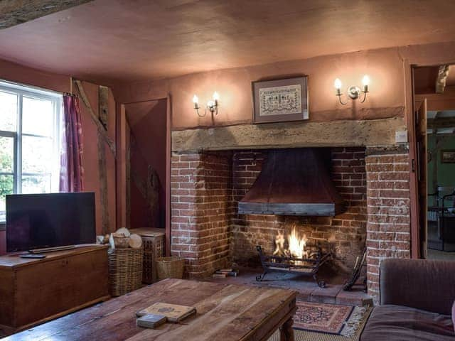 Cosy living room with open fire | Bell Corner Cottage, Cratfield, Halesworth