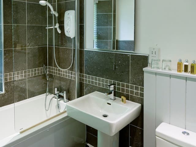 House bathroom, with hand shower and electric shower overhead | The Gatehouse, Ambleside