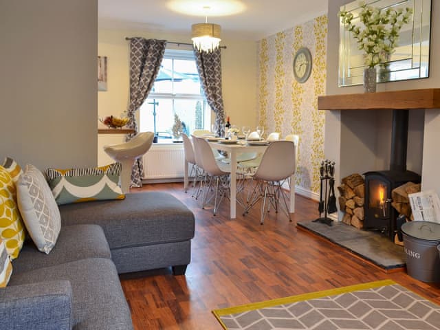 Comfortable living area with wood burner | The Horseshoes, Hornsea