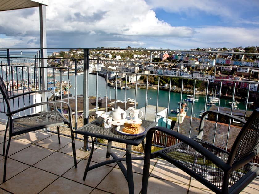 Lovely paved balcony giving breathtaking views over the town | Top Deck, 6 Linden Court - Linden Court, Brixham