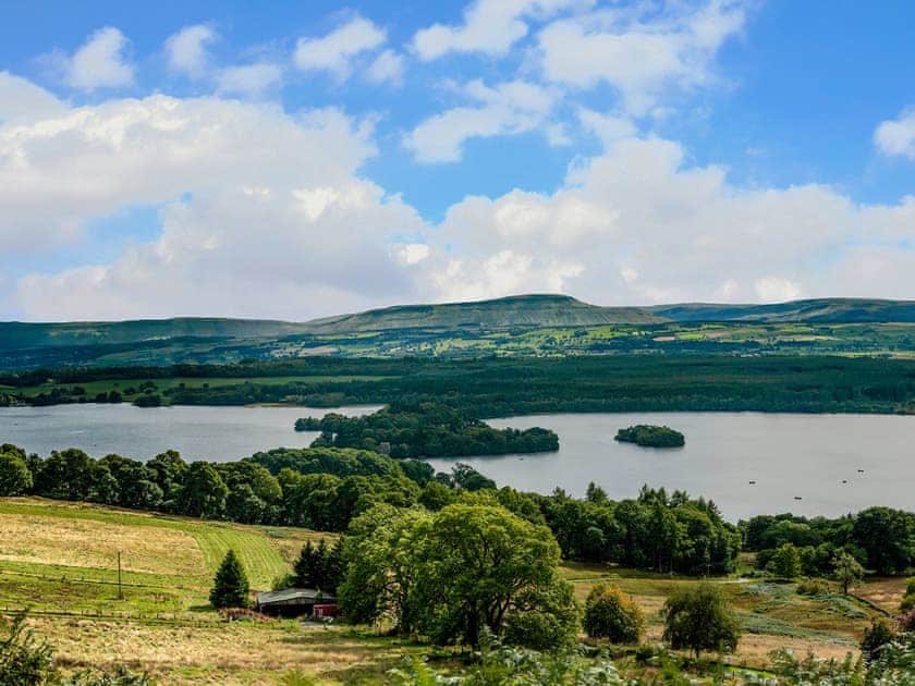 Panoramic views of Lake Menteith from the property | The Stable, Gamekeepers Lodge, The Mews - Lakeview Cottages at Mondhui, Port of Menteith