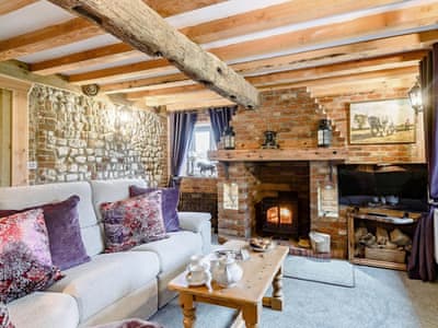 Beautifully presented living room with wood burner | Honey Pots, Foulden, near Swaffham
