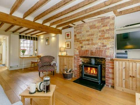 Stylishly refurbished living room with wood burner | Rose Cottage, Fulking, near Brighton