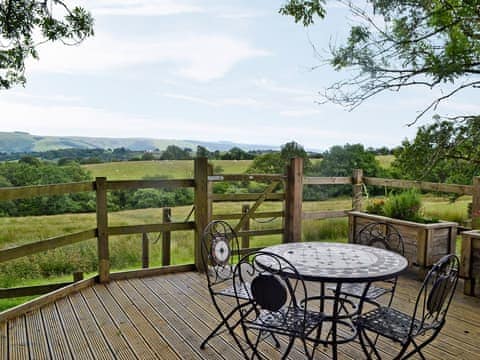 Impressive decked area with stuning countryside views | Pipistrelle, Garth, near Builth Wells