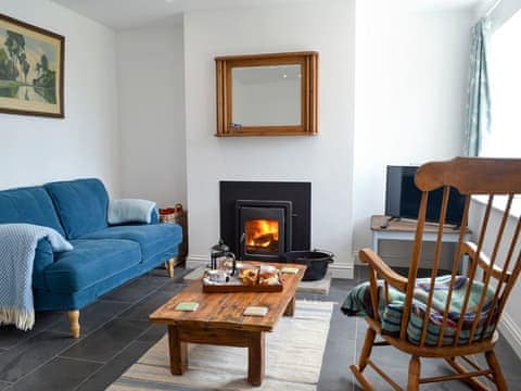 Cosy living room with wood burner | Morolwg, Borth, near Aberystwyth