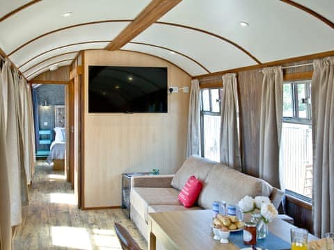 Delightful open plan living space | Brunel Boutique Railway Carriage No 2 - Brunel Boutique Railway Carriages, Dawlish Warren