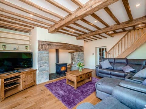 Spacious living room with wood burner | Rhiew Banc, Bwlch-y-ffridd, near Newtown