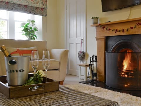 Welcoming living room with open fire | Baldowrie Gate Lodge, Kettins, near Blairgowrie