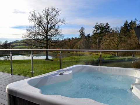 Private hot tub with views over private fishing ponds | Oak Park 2 - Oak Park Lodges, Shillingford, near Bampton