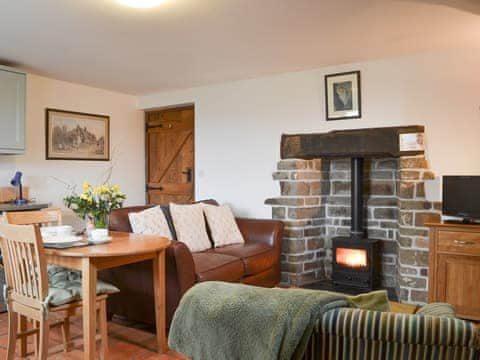 Open plan living space with wood burner | Gardener&rsquo;s Cottage - Orchard Farm, Bideford