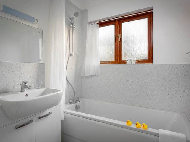 Family bathroom with shower over bath | Heron - Daisy Broad Lodges, Wroxham