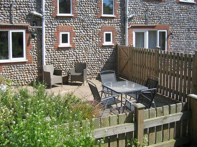 Patio | Wallages Cottage - White House Farm Holiday Cottages, Knapton, near North Walsham