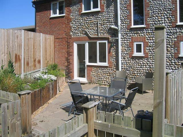 Patio | Wallages Cottage - White House Farm Holiday Cottages, Knapton, near North Walsham