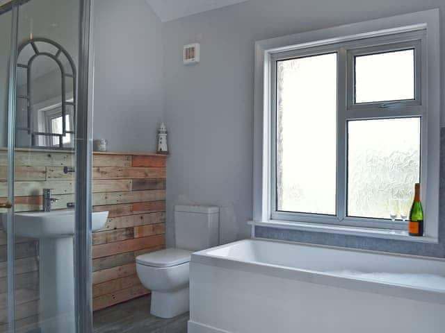 Bathroom with bath and shower cubicle | The Beach House, St Annes-on-the-Sea