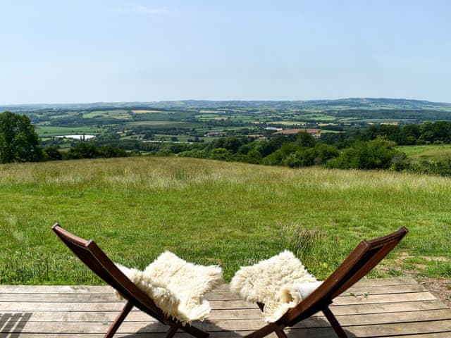 Lovely views of rolling hills from the sitting-out-area | Jacob Hut - Tilbury Farm, West Bagborough, near Taunton
