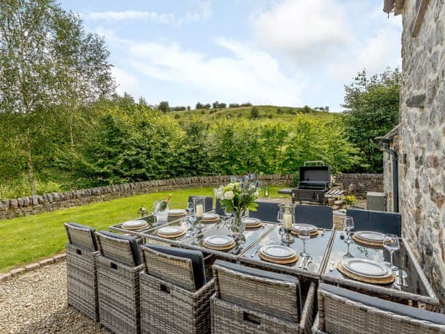 Outdoor dining area | Waterside Barn - Bradbourne, Bradbourne, near Ashbourne