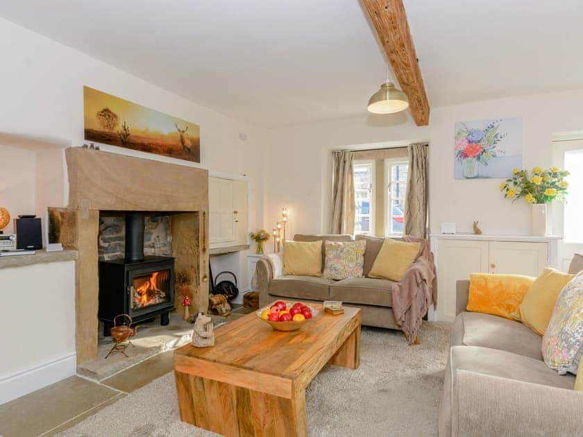 Welcoming living area with wood burner | Whibberley Cottage, Ashford-in-the-Water, near Bakewell