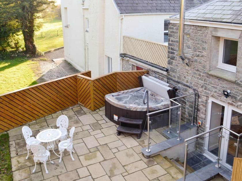 View from the terrace of the luxurious hot tub on paved patio  | Cornel Clyd (Cosy Corner), Felinfach, near Lampeter