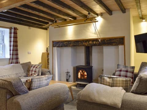 Chamring living room with wood burner | Pershbrook Cottage, Minsterworth, near Gloucester