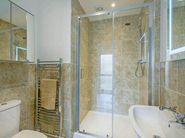 Well presented bathroom with shower cubicle | The Old Bank, Mundesley, near North Walsham