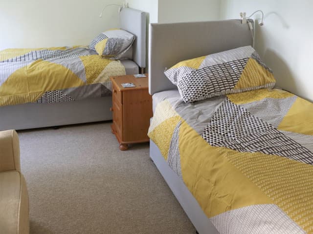 Bedroom with two single beds | Sea View Lodge, Rousdon, near Lyme Regis