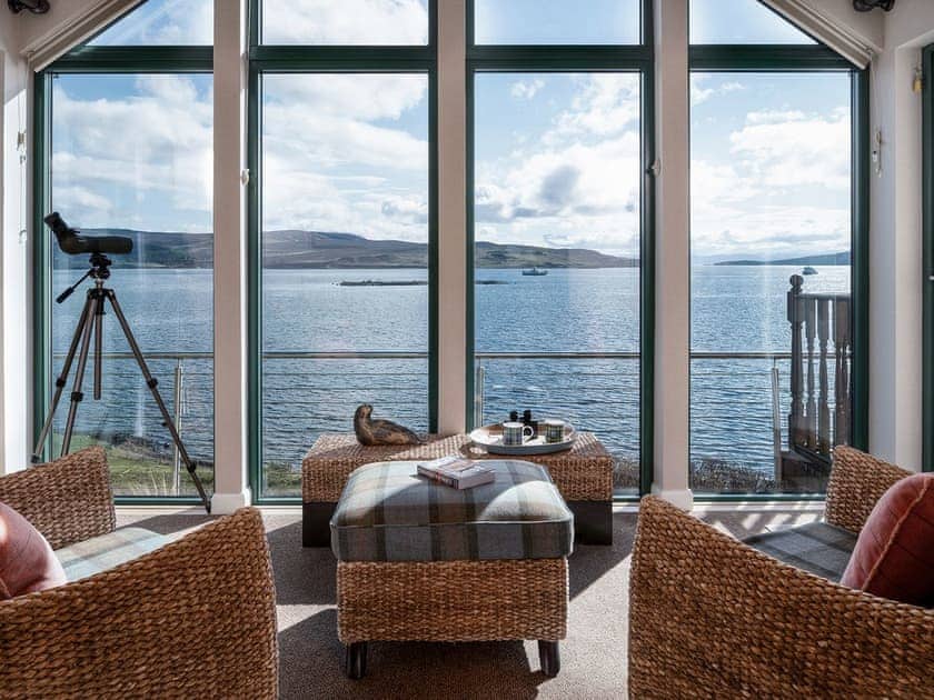 Stunning views over the sea to the Isle of Raasay from the living area | Kyles View, Portree