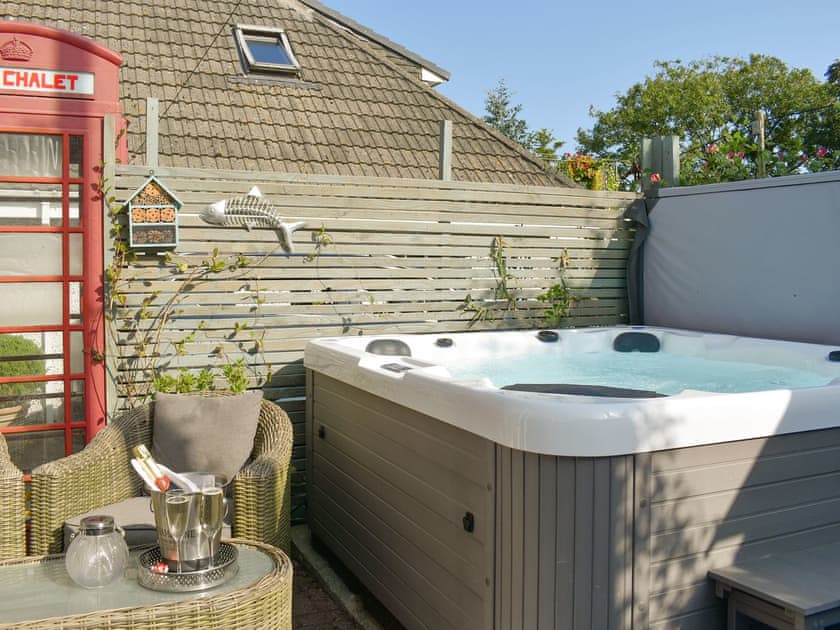 Characterful outdoor area with hot tub | The Chalet, Constantine near Falmouth
