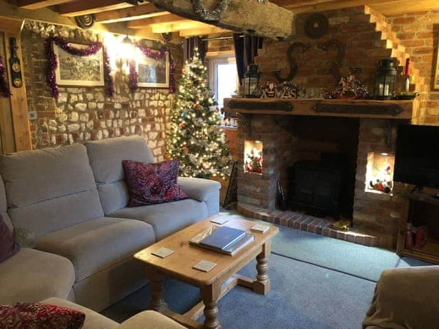 Living room at Christmas | Honey Pots, Foulden, near Swaffham