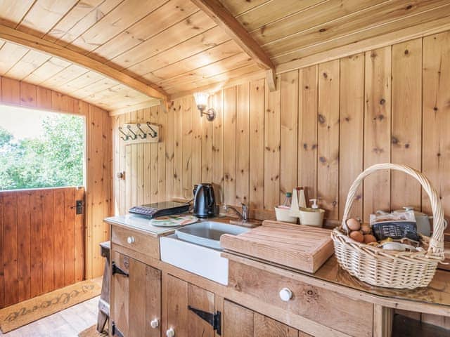 Kitchen area | The Kingfisher - Longwool Shepherds Huts, Old Woodhall