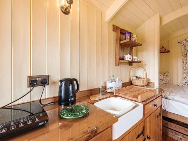 Kitchen area | The Nuthatch - Longwool Shepherds Huts, Old Woodhall