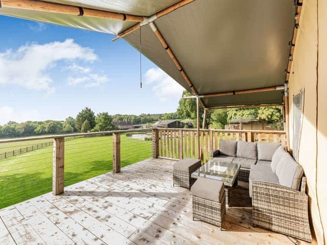 Balcony | Breidden Lodge - Sweeney Farm Glamping, Sweeney, near Oswestry