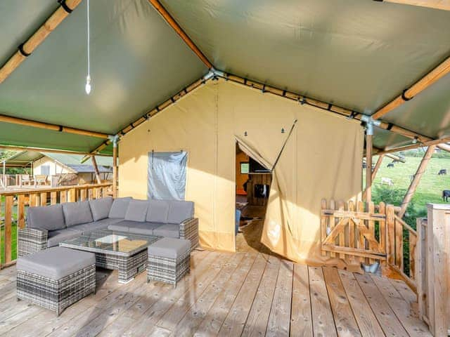 Balcony | Breidden Lodge - Sweeney Farm Glamping, Sweeney, near Oswestry