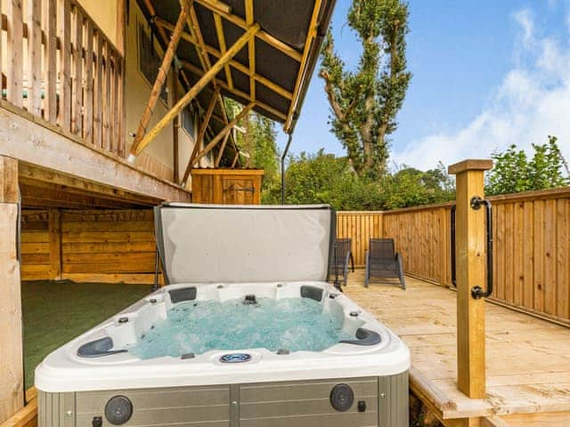 Hot tub | Mountain Lodge - Sweeney Farm Glamping, Sweeney, near Oswestry