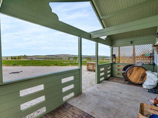 Sitting-out-area | Pendle View Lodge - Houghton Barn Farm, Altham