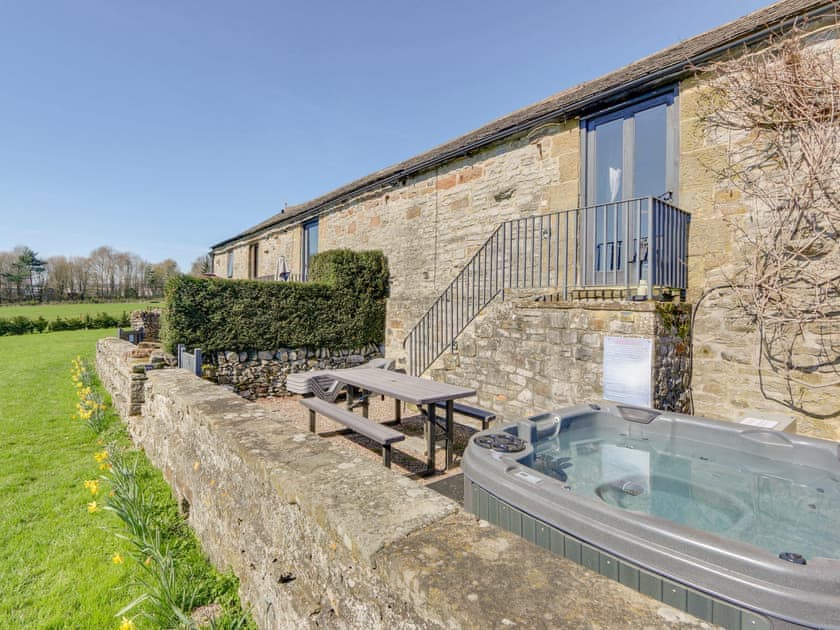 Terrace with hot tub | Priesthill - Harthill Hall, Alport, near Bakewell