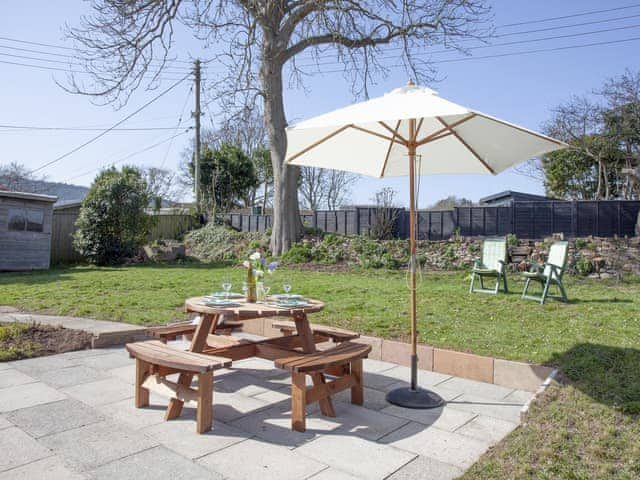 Private back garden and sitting dining area | Blue Horizon, Sidmouth