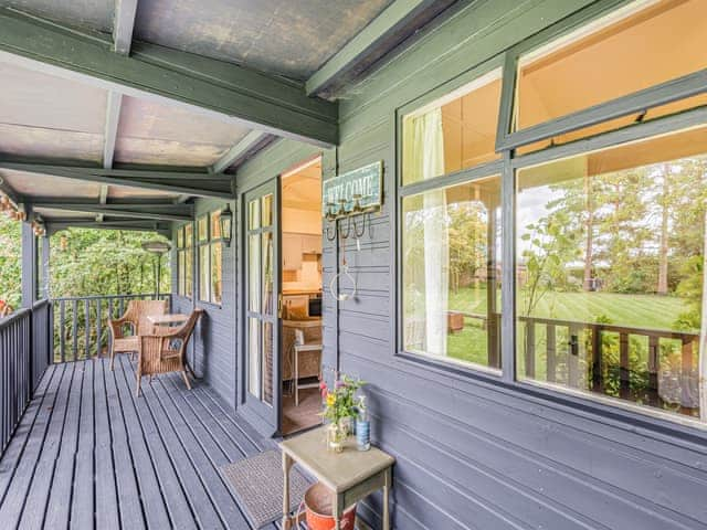 Balcony | Peaceful Woodland Lodge, Louth