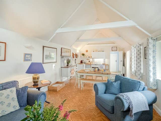 Spacious open plan, living/dining room with a vaulted beamed ceiling | Yew Tree Cottage, Cheriton, near Alresford