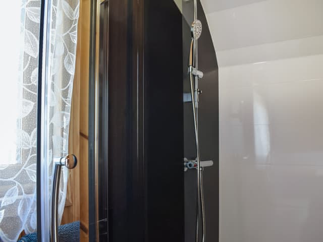 Shower room with heated towel rail | Black Coombe - Moorside Glamping Pods, Corney, near Millom