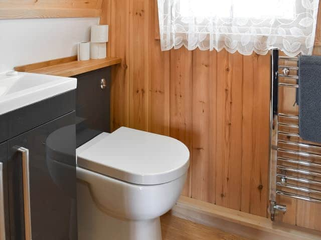 Shower room with heated towel rail | Selker View - Moorside Glamping Pods, Corney, near Millom