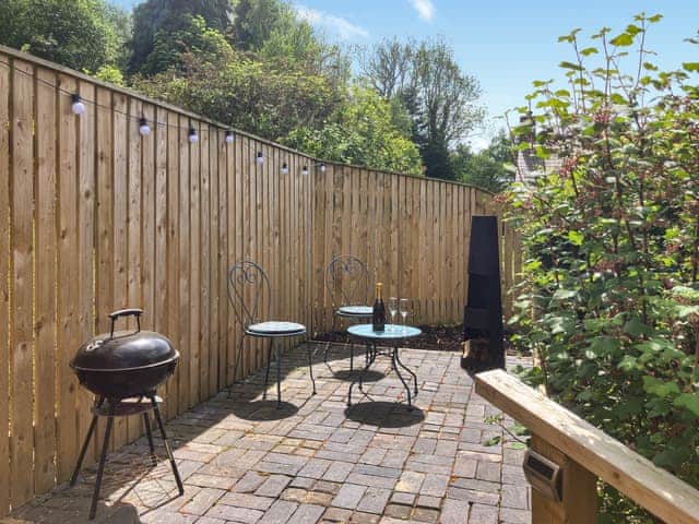 Seculuded private patio area with seating BBQ and chimney | Little Sitch Barn - Sitch Barns, Matlock